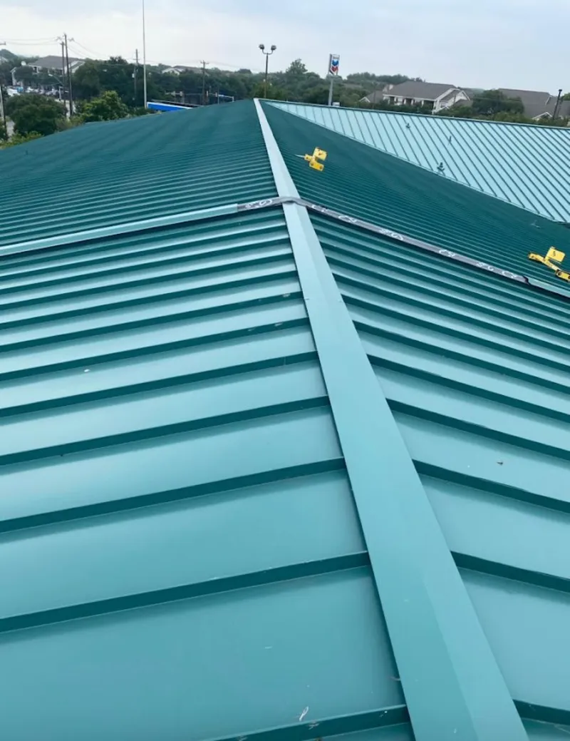 Green commercial metal roof ridge and valley for Metal Roof Repair in Harrington Park